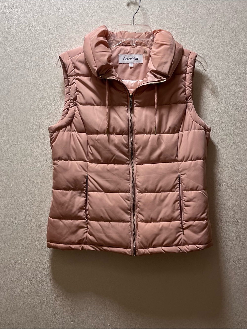 Calvin Klein Chic Cozy Quilted Vest With Adjustable Neck Warmer, Sz S, Pink